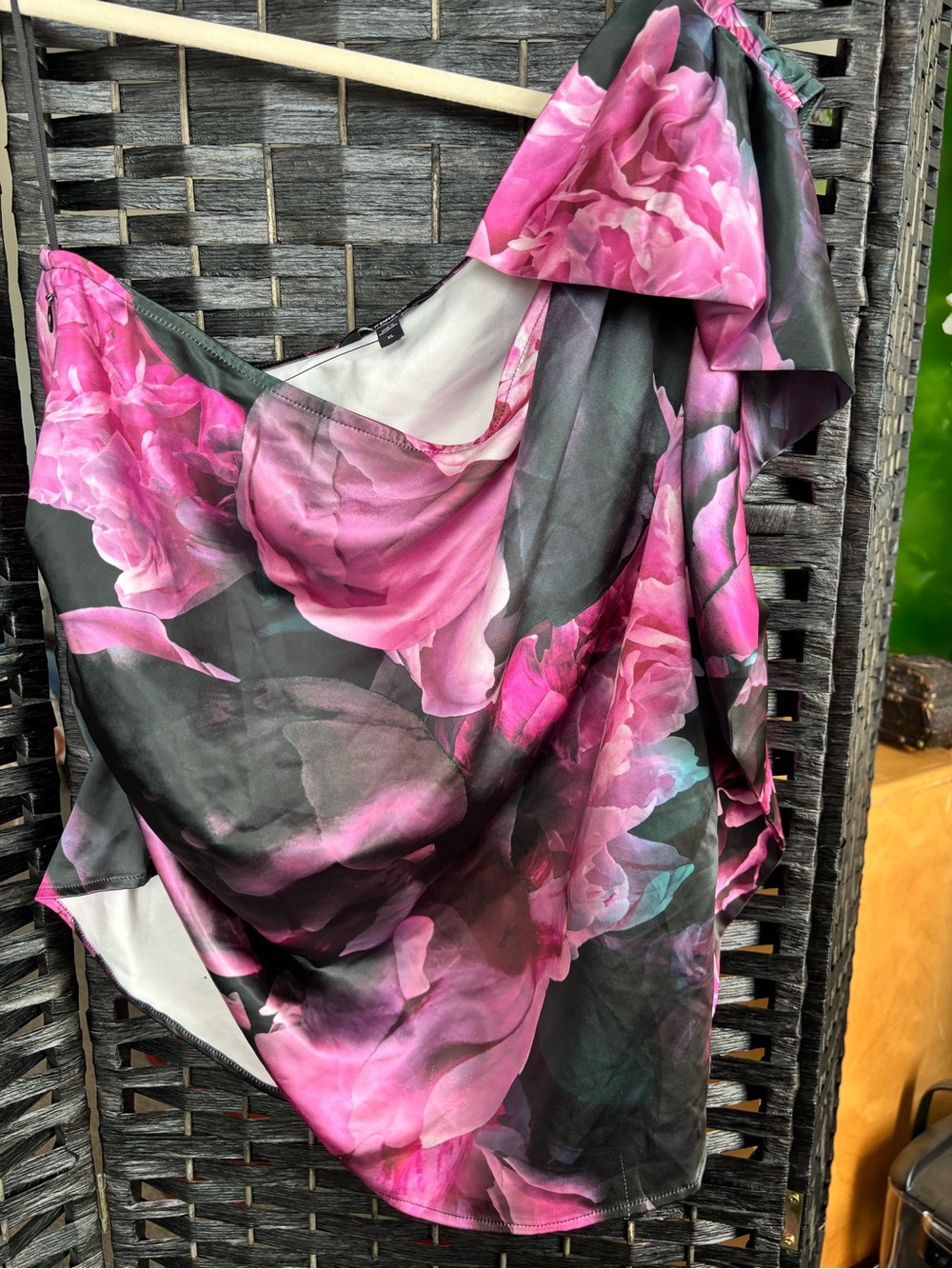 Express Pink Floral One-Shoulder Blouse